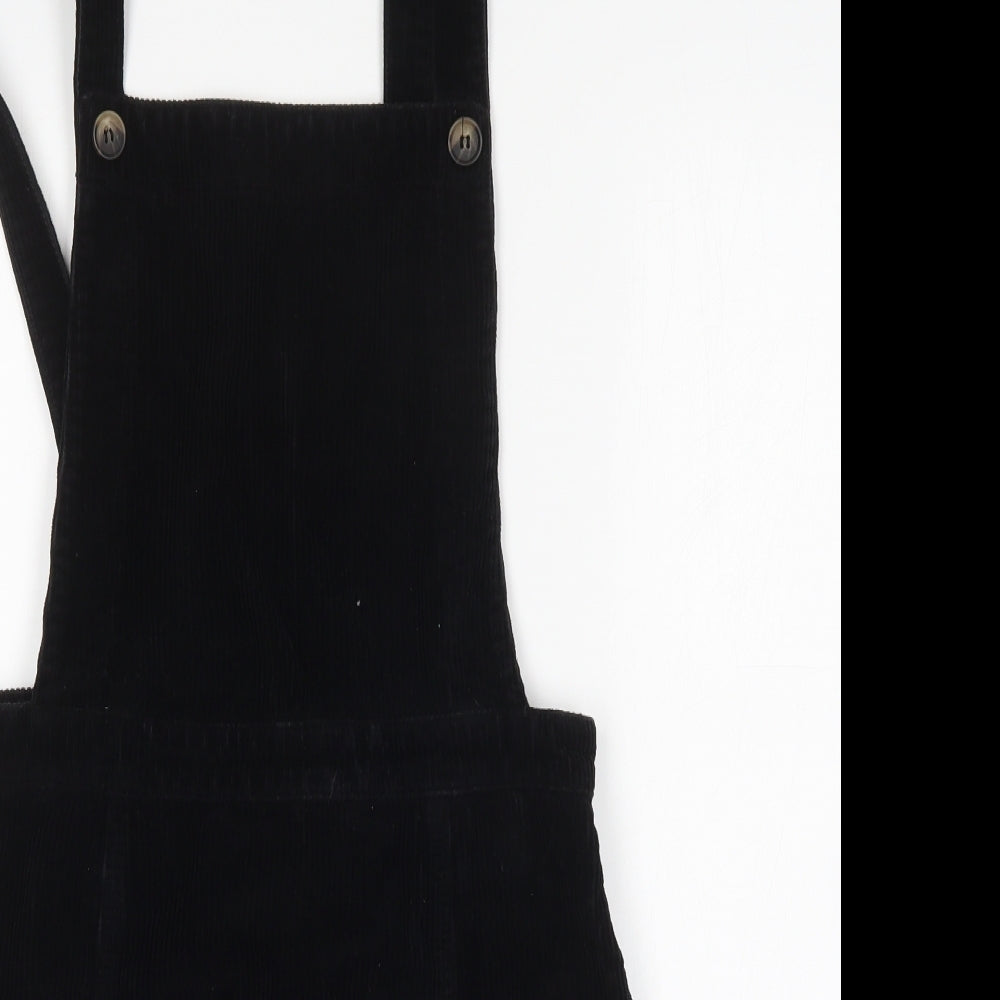 Topshop Womens Black  Cotton Pinafore/Dungaree Dress  Size 12  Square Neck
