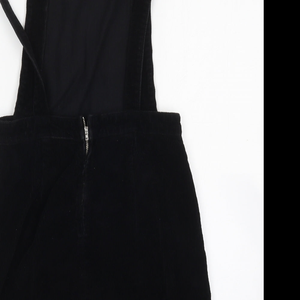 Topshop Womens Black  Cotton Pinafore/Dungaree Dress  Size 12  Square Neck