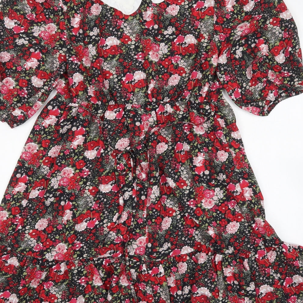 New Look Womens Multicoloured Floral Polyester A-Line  Size 8  Collared