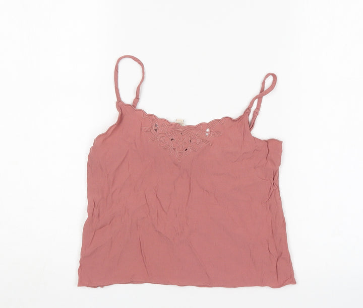H&M Womens Pink Viscose Cropped Tank Size 6 V-Neck