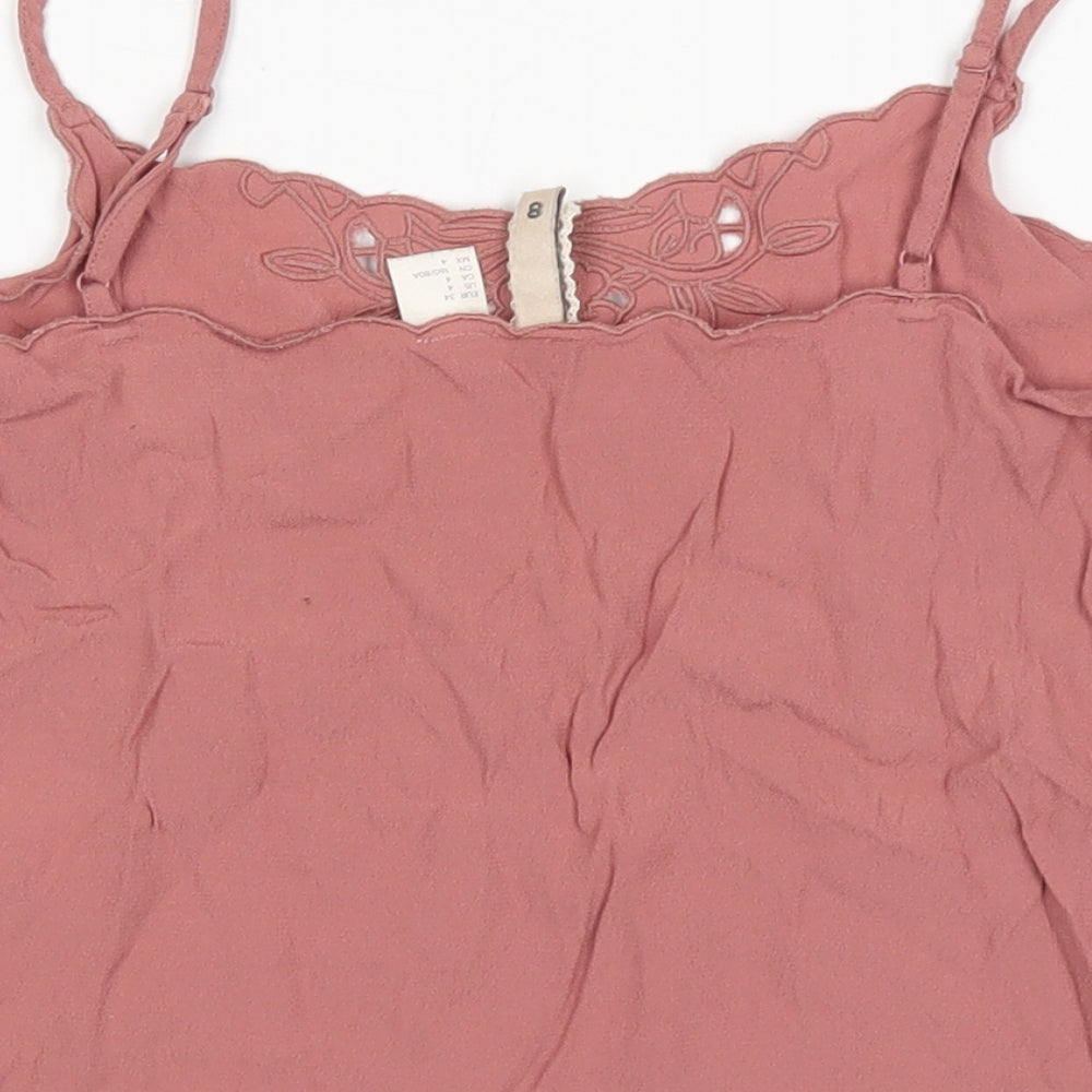 H&M Womens Pink  Viscose Cropped Tank Size 6 V-Neck