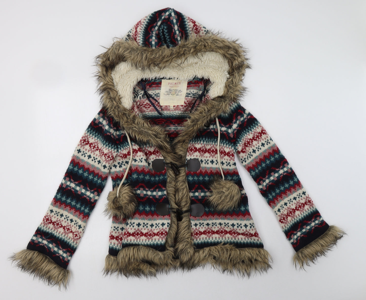 Matalan Womens Multicoloured Fair Isle  Overcoat Coatigan Size 14  Toggle