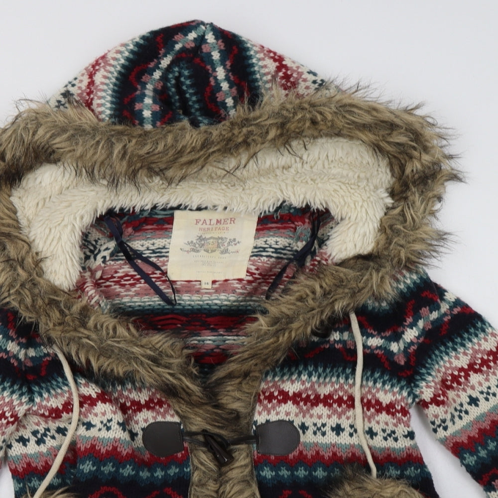 Matalan Womens Multicoloured Fair Isle  Overcoat Coatigan Size 14  Toggle