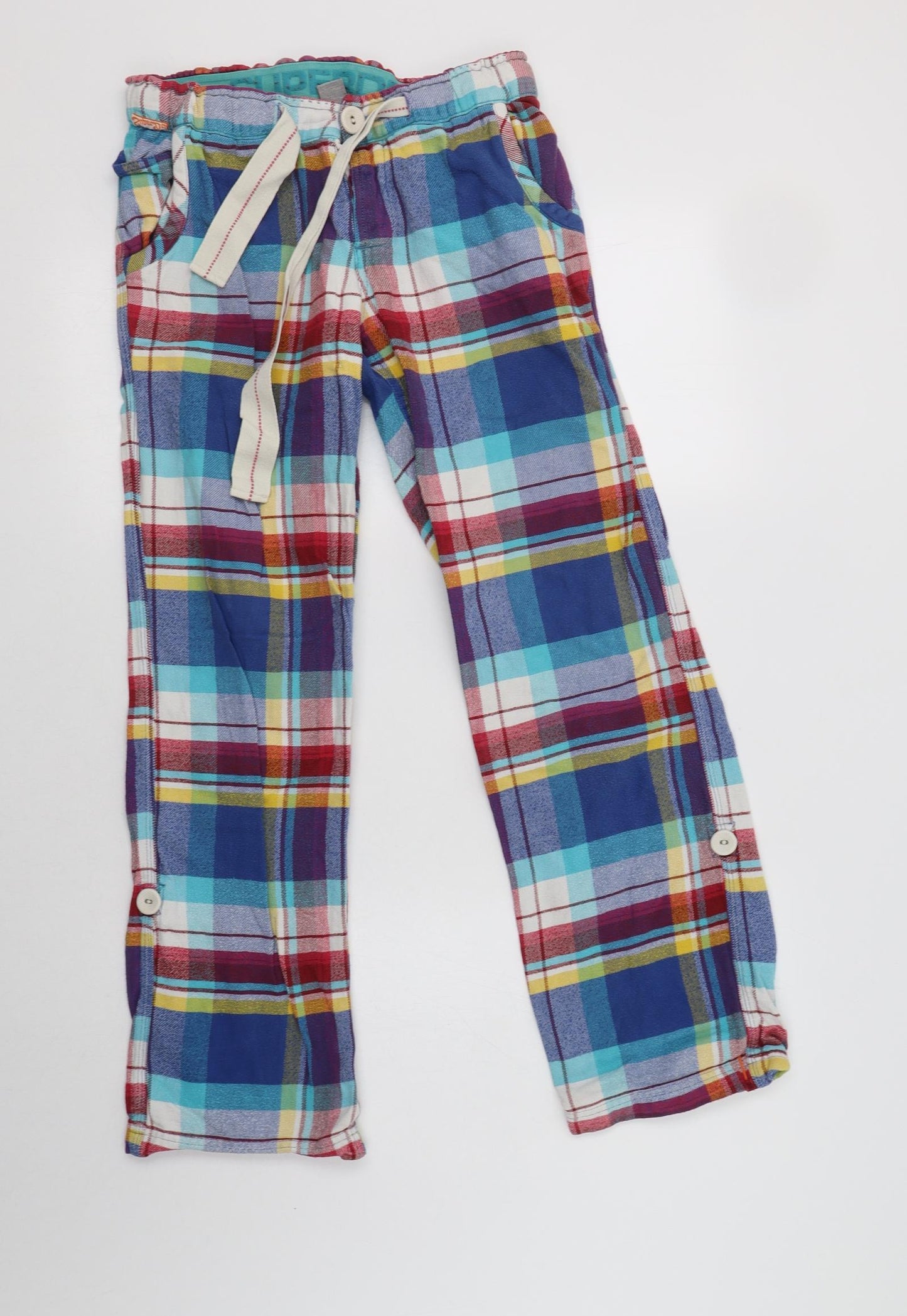 Superdry Mens Multicoloured Check Cotton  Pyjama Pants Size XS  Button
