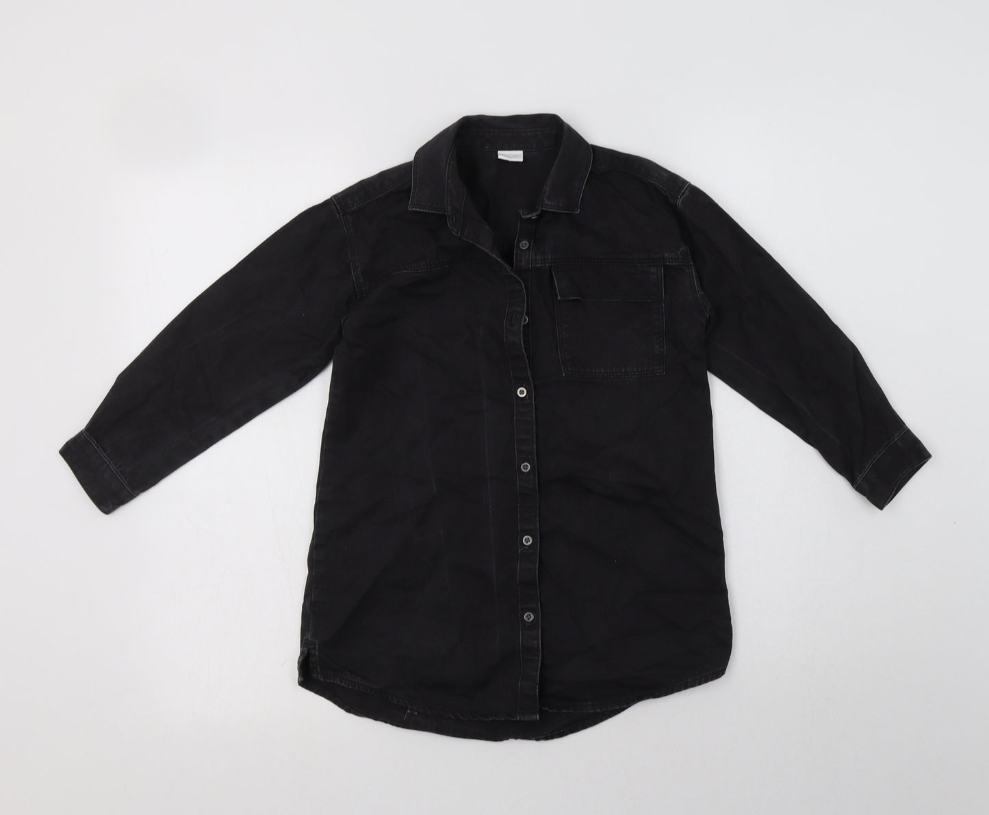 NEXT Girls Black  Cotton Basic Button-Up Size 7 Years Collared Button