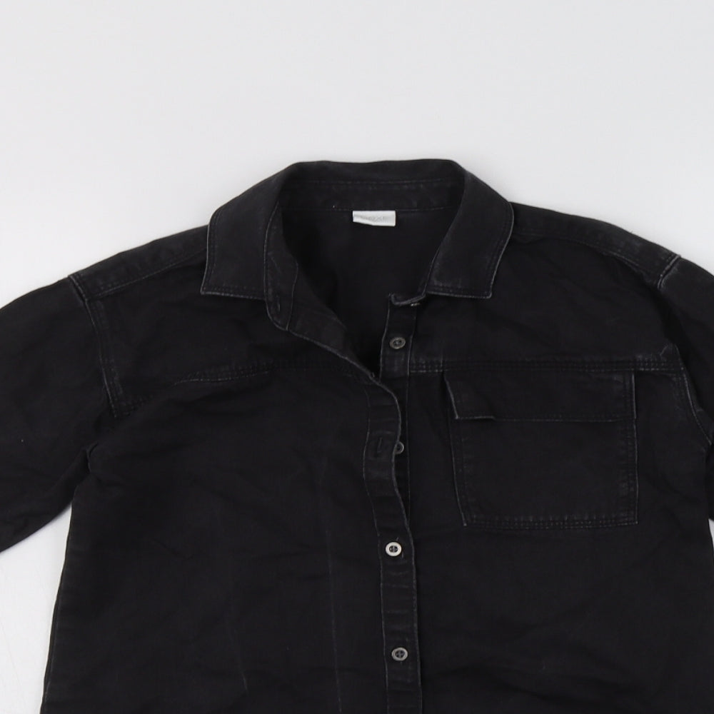 NEXT Girls Black  Cotton Basic Button-Up Size 7 Years Collared Button