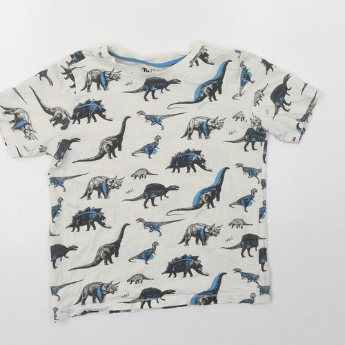 TU Boys White Geometric Cotton  Pyjama Top Size 8-9 Years   - Dinosaur Print