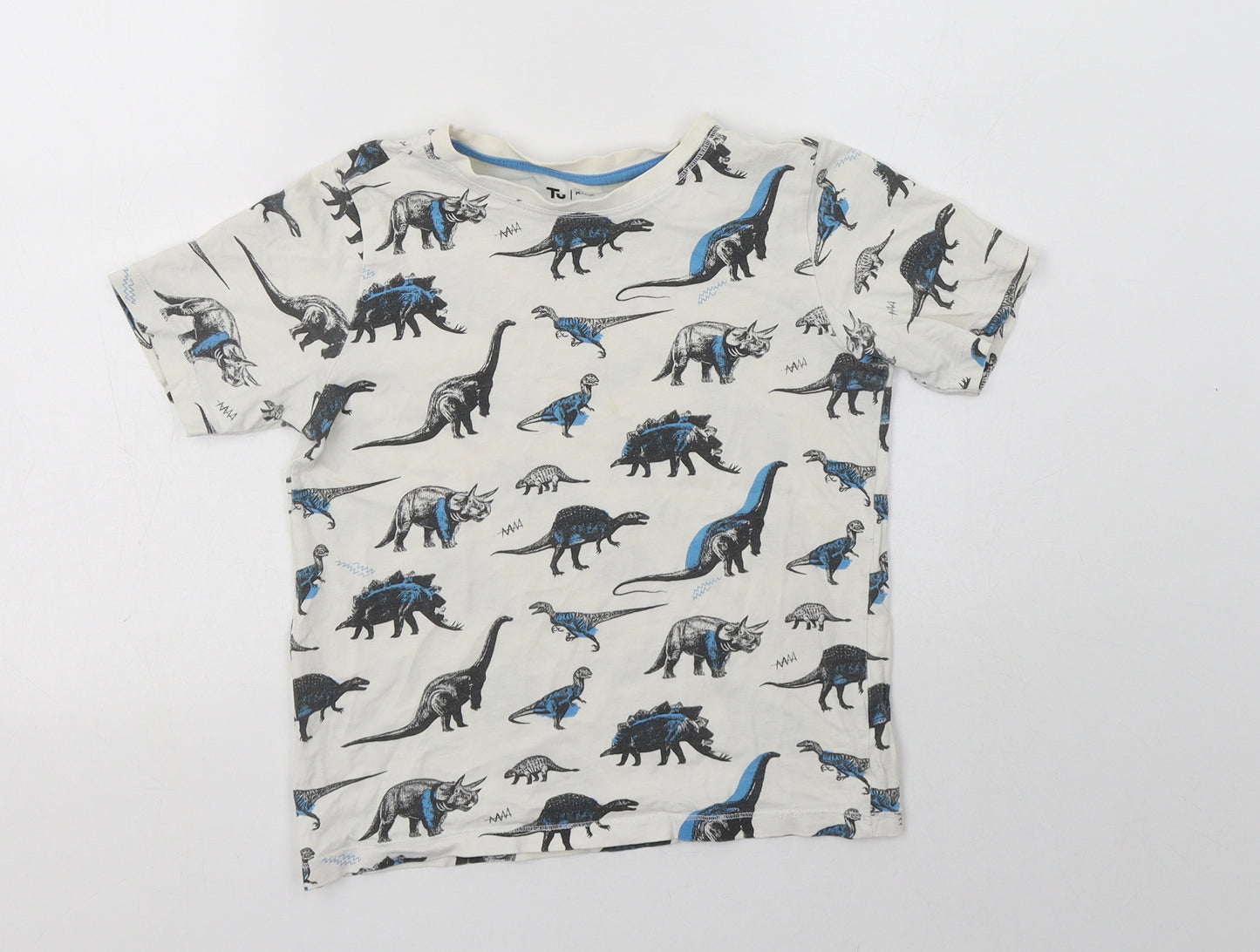 TU Boys White Geometric Cotton  Pyjama Top Size 8-9 Years   - Dinosaur Print