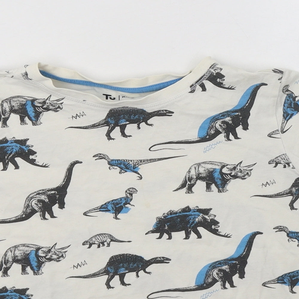 TU Boys White Geometric Cotton  Pyjama Top Size 8-9 Years   - Dinosaur Print