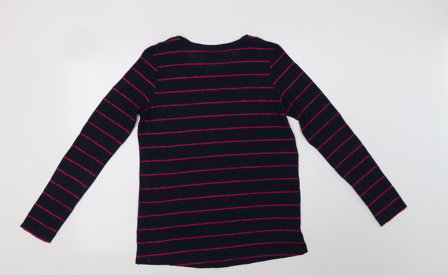 NEXT Womens Blue Striped Polyester Basic T-Shirt Size 10 Crew Neck