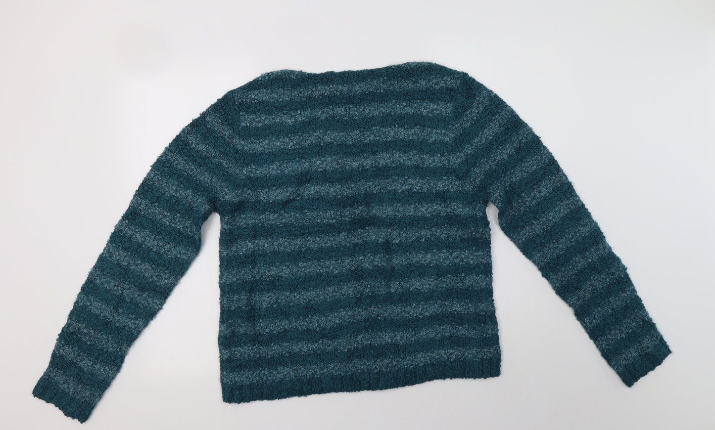 M&Co Womens Green Crew Neck Striped Polyester Pullover Jumper Size 16