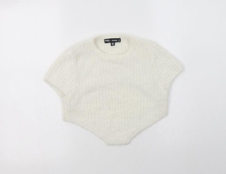 Missguided Womens White Crew Neck  Polyamide Pullover Jumper Size 10