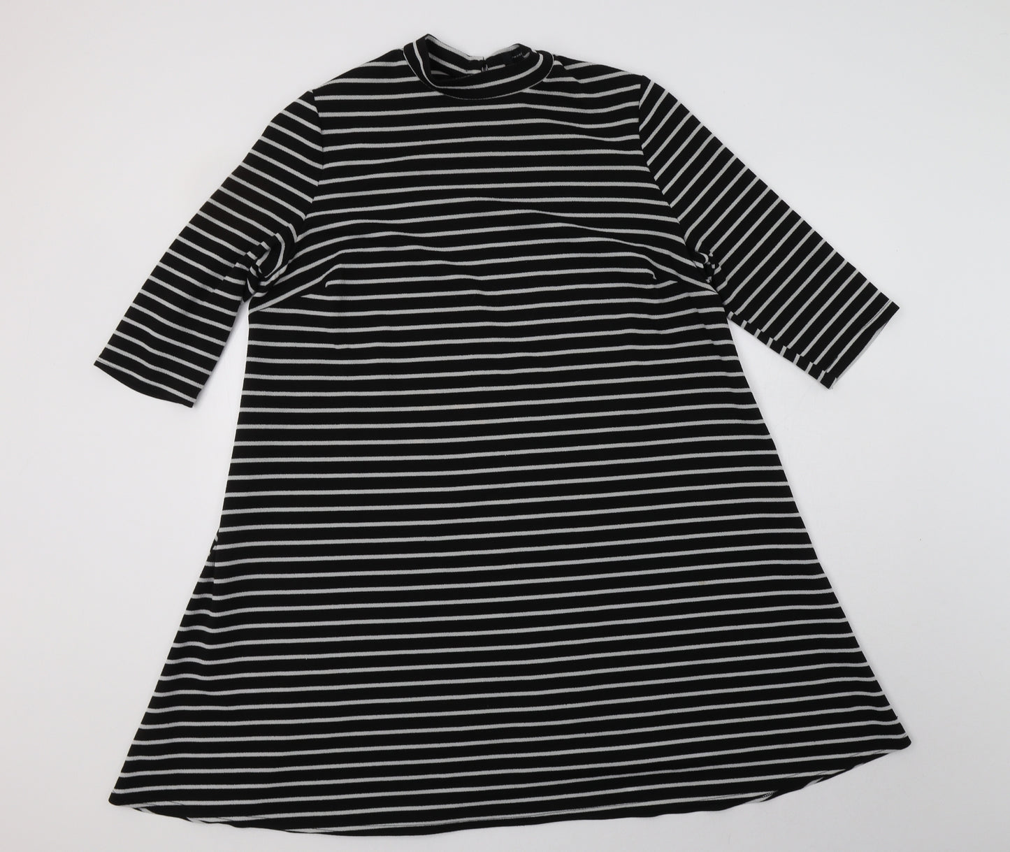Primark Womens Black Striped Polyester Ball Gown  Size 20  Mock Neck Button