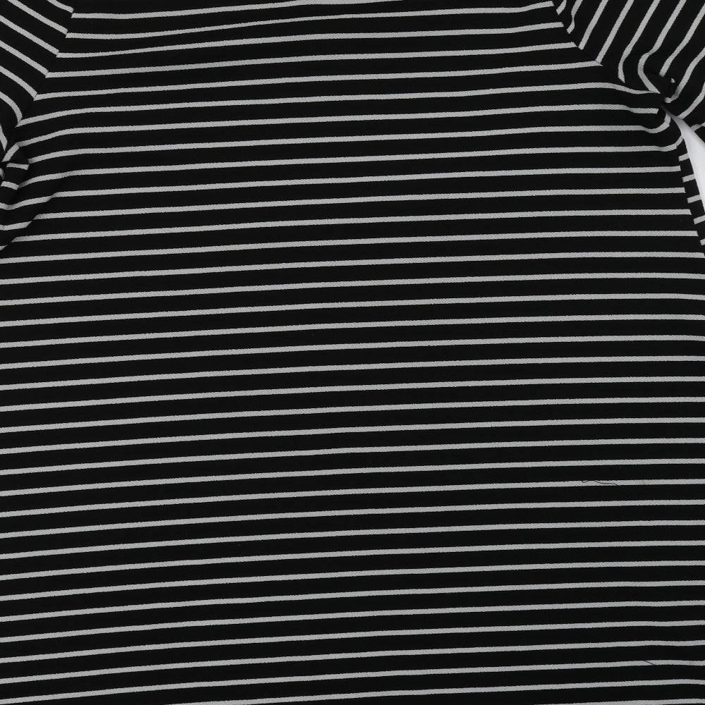 Primark Womens Black Striped Polyester Ball Gown  Size 20  Mock Neck Button