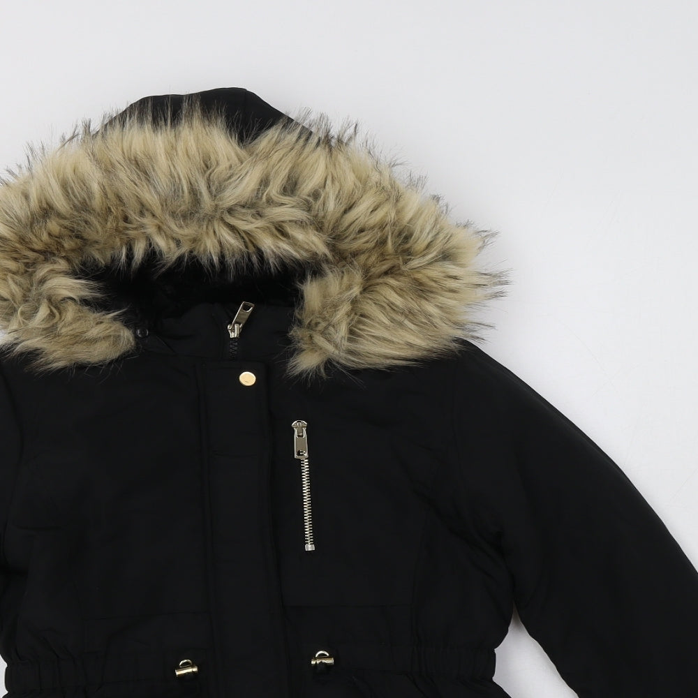 Nutmeg Girls Black   Parka Jacket Size 9-10 Years  Zip