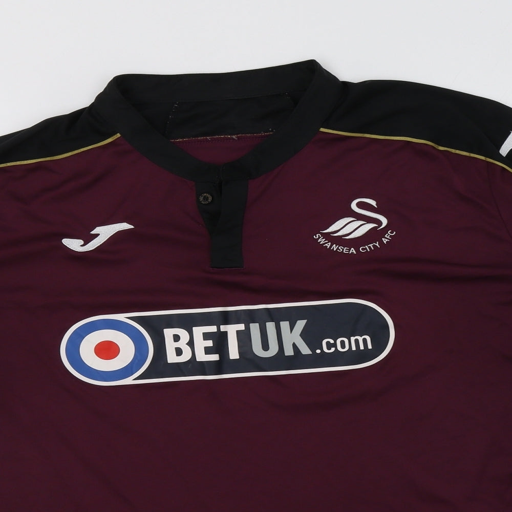 Joma Mens Purple  Polyester  T-Shirt Size L Henley  - Swansea City AFC