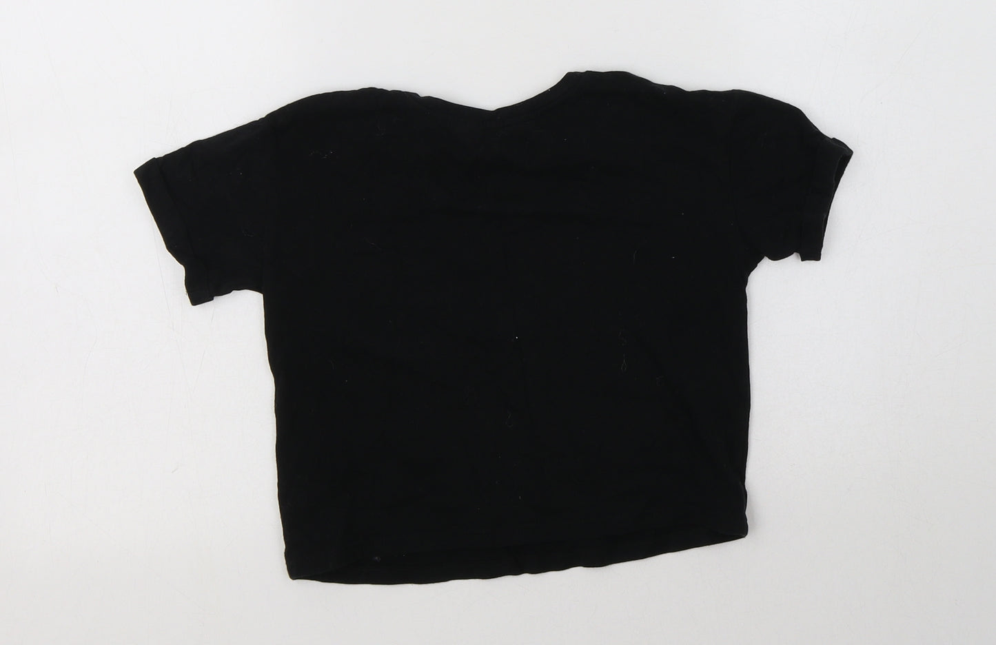 George Girls Black  Cotton Basic T-Shirt Size 4-5 Years Crew Neck  - Pudsey