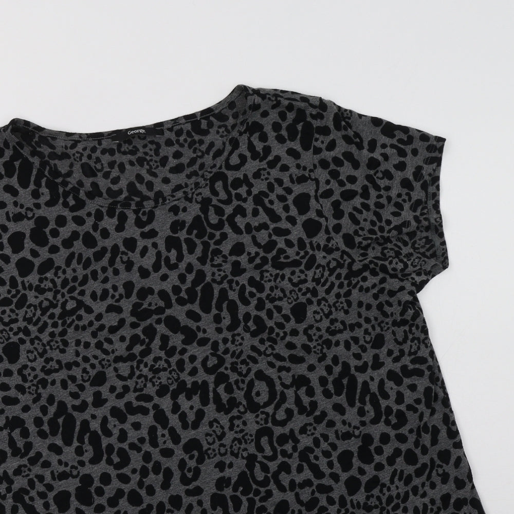 George Womens Grey Animal Print Polyester Basic Blouse Size 22 Crew Neck