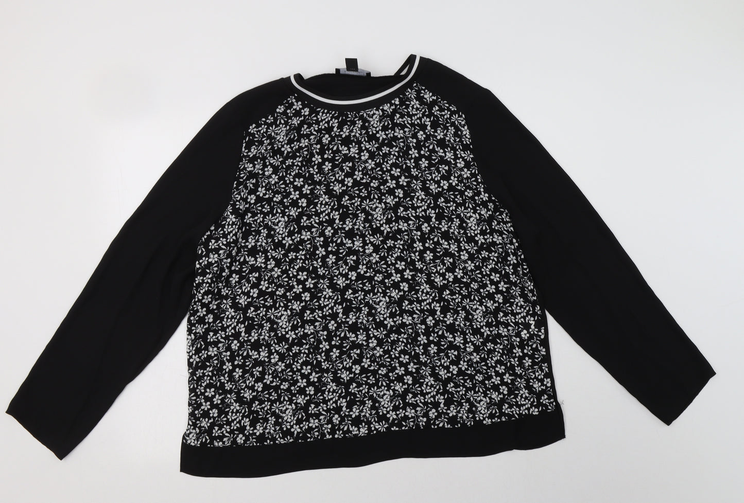 Primark Womens Black Floral Polyester Basic Blouse Size 18 Crew Neck