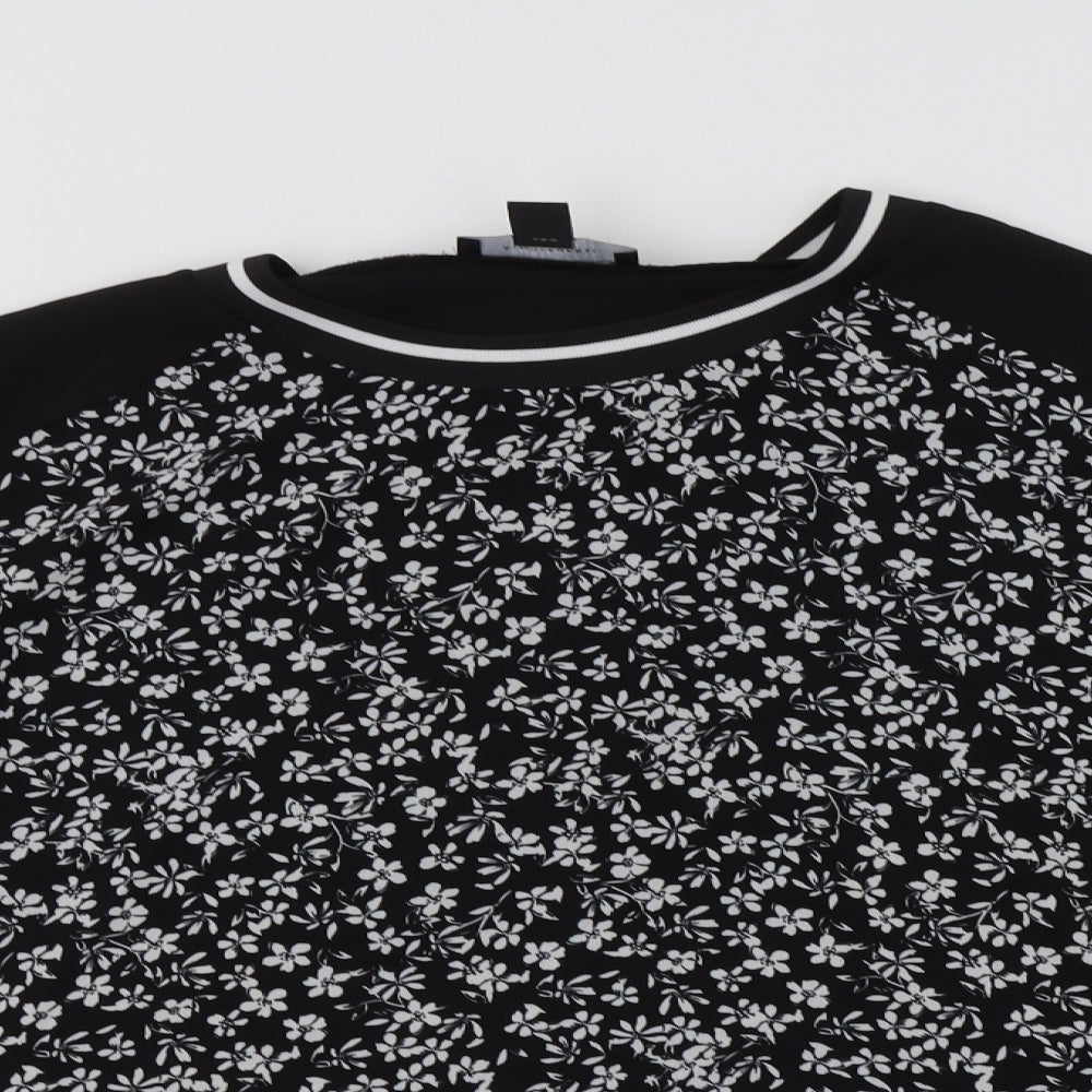 Primark Womens Black Floral Polyester Basic Blouse Size 18 Crew Neck