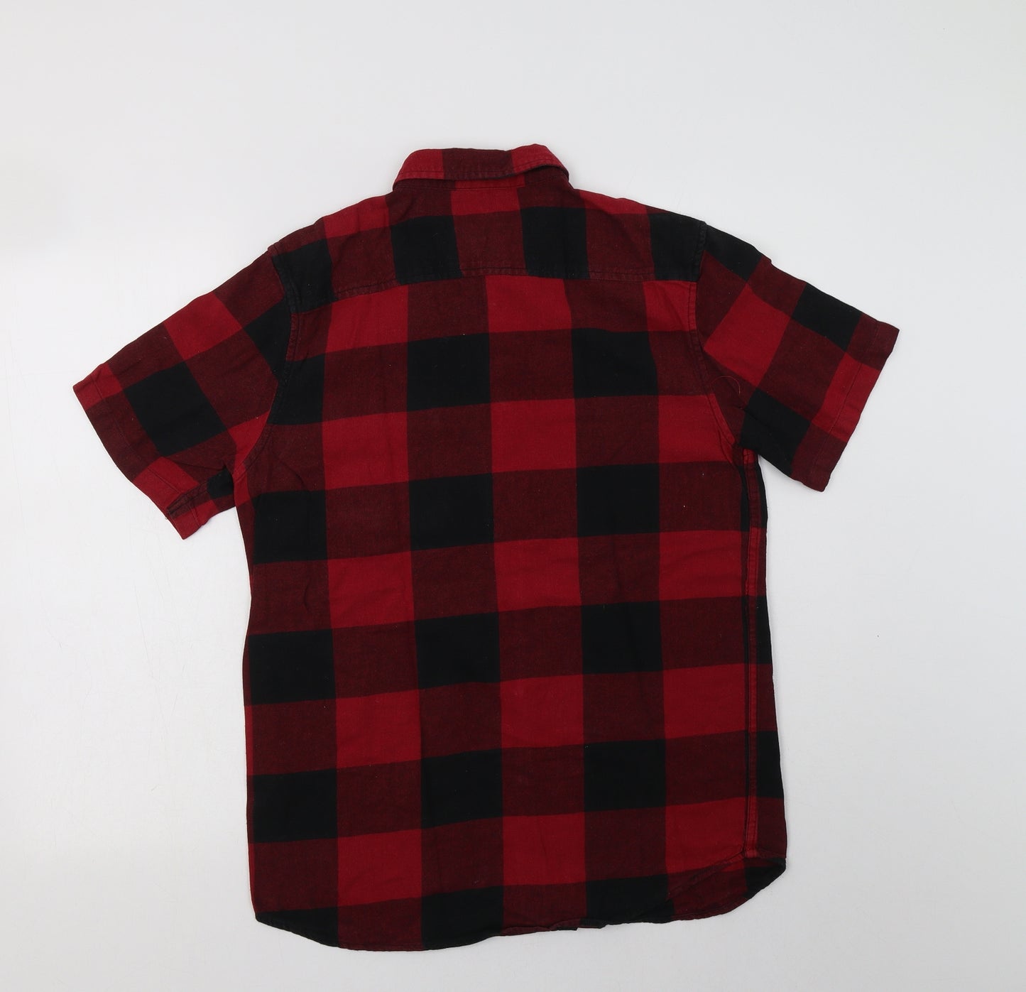 Primark Mens Red Check Cotton  Button-Up Size M Collared Button