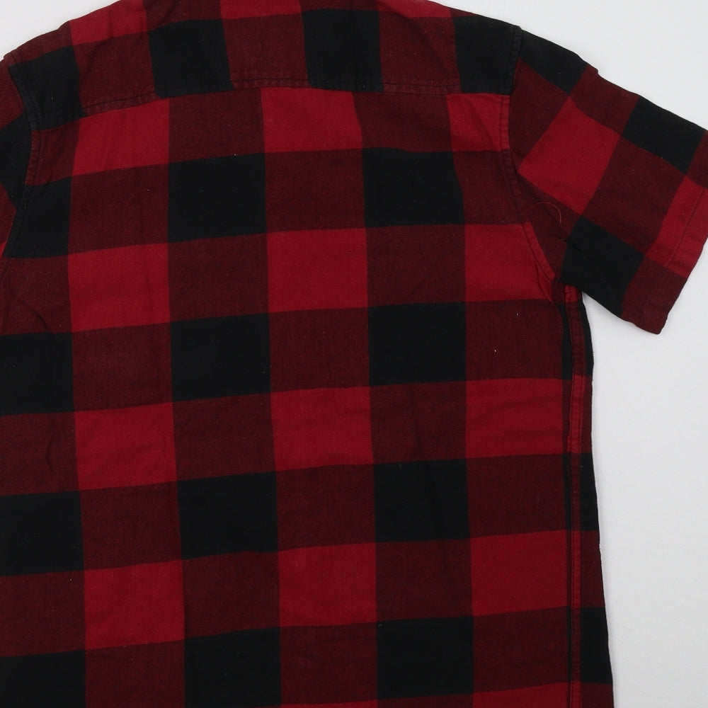 Primark Mens Red Check Cotton  Button-Up Size M Collared Button