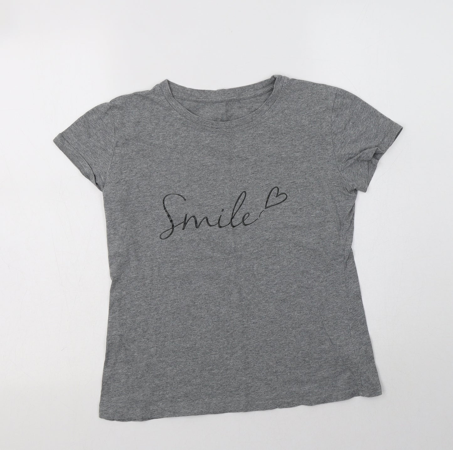 SheIn Womens Grey  Cotton Basic T-Shirt Size 10 Crew Neck - Smile