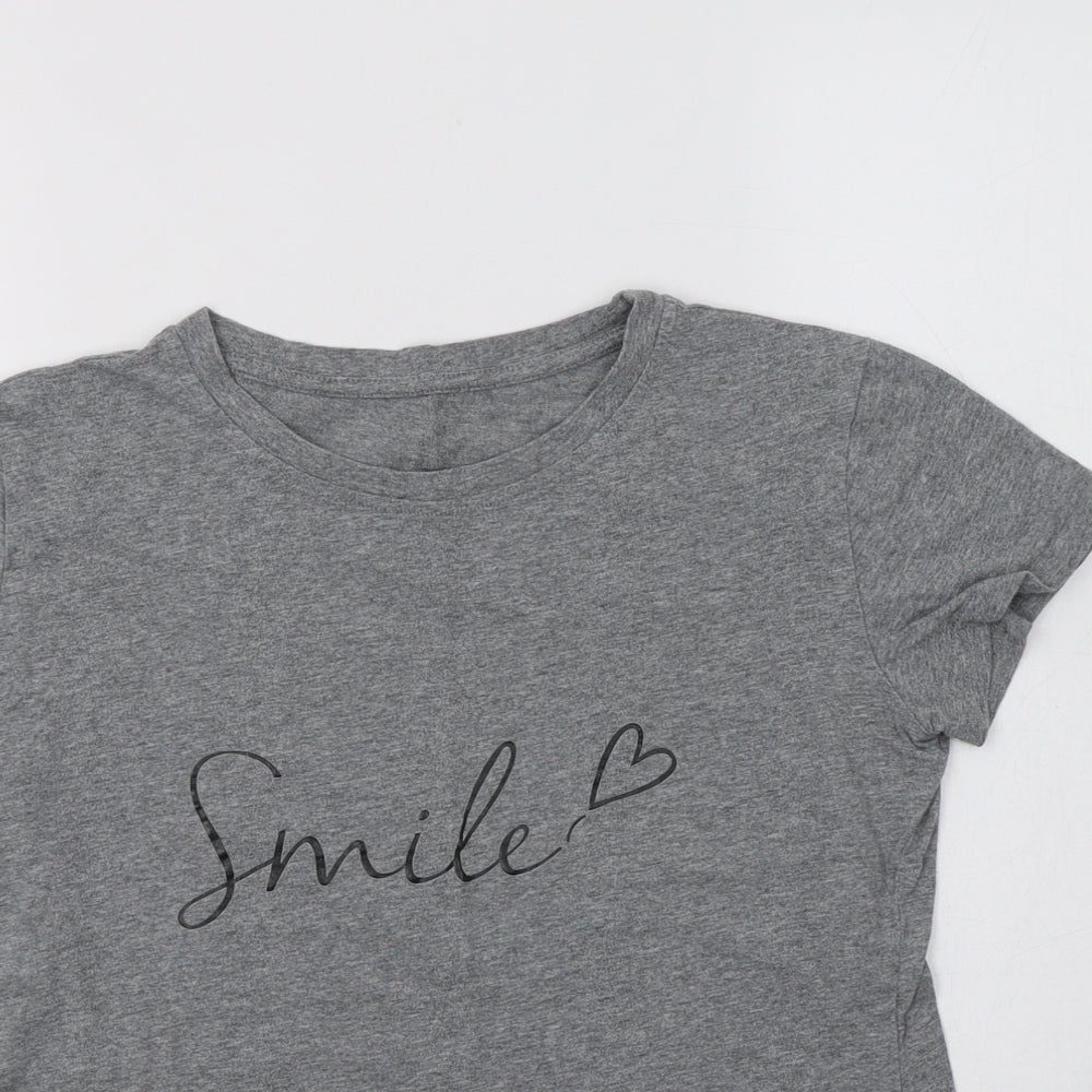 SheIn Womens Grey  Cotton Basic T-Shirt Size 10 Crew Neck - Smile