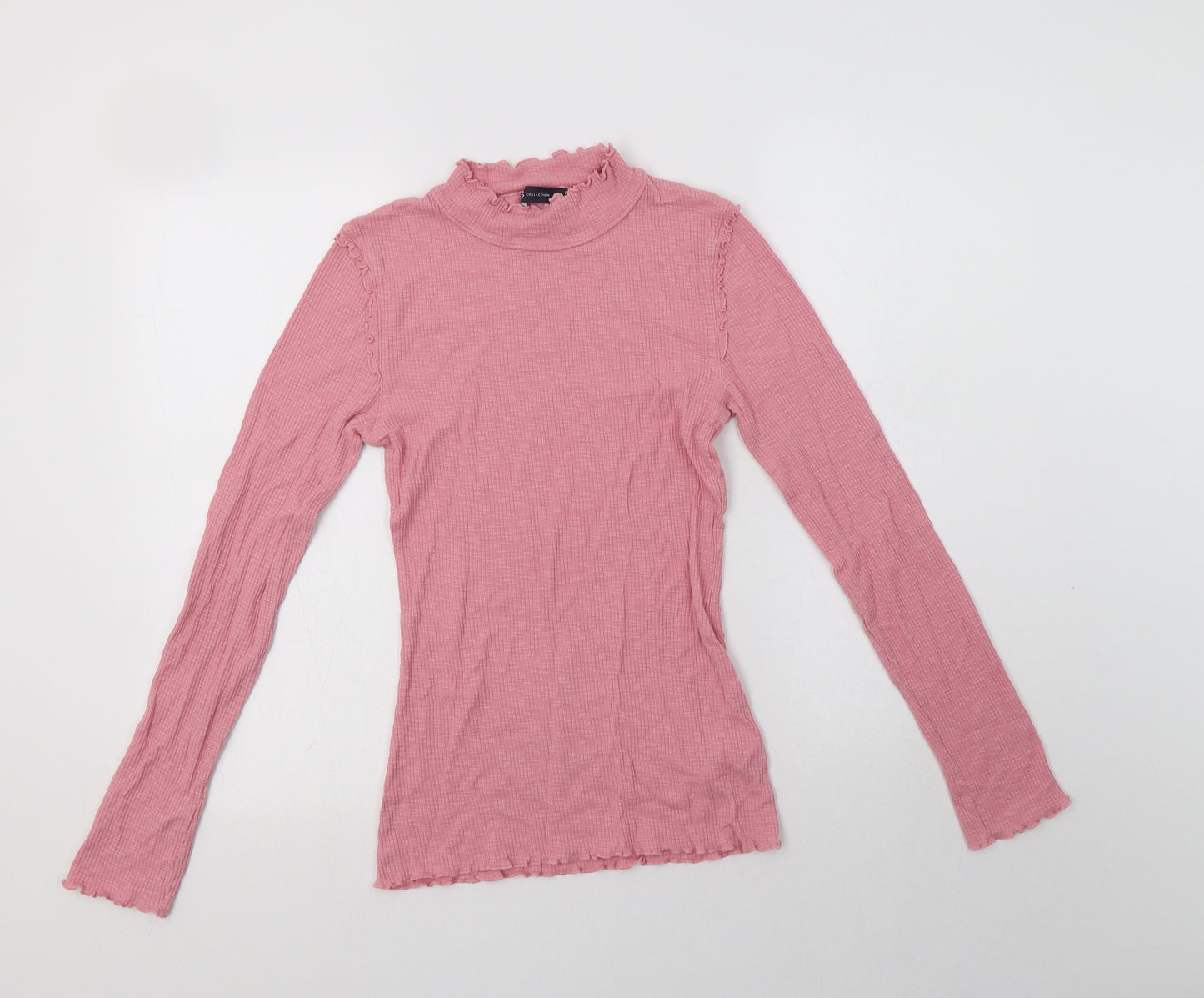 M&S Womens Pink  Cotton Basic Blouse Size 8 Mock Neck