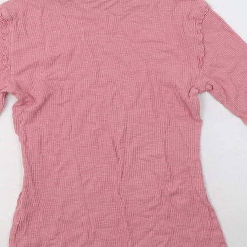 M&S Womens Pink  Cotton Basic Blouse Size 8 Mock Neck