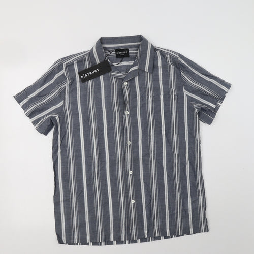 D/Struct Mens Blue Striped Cotton  Button-Up Size M Collared Button