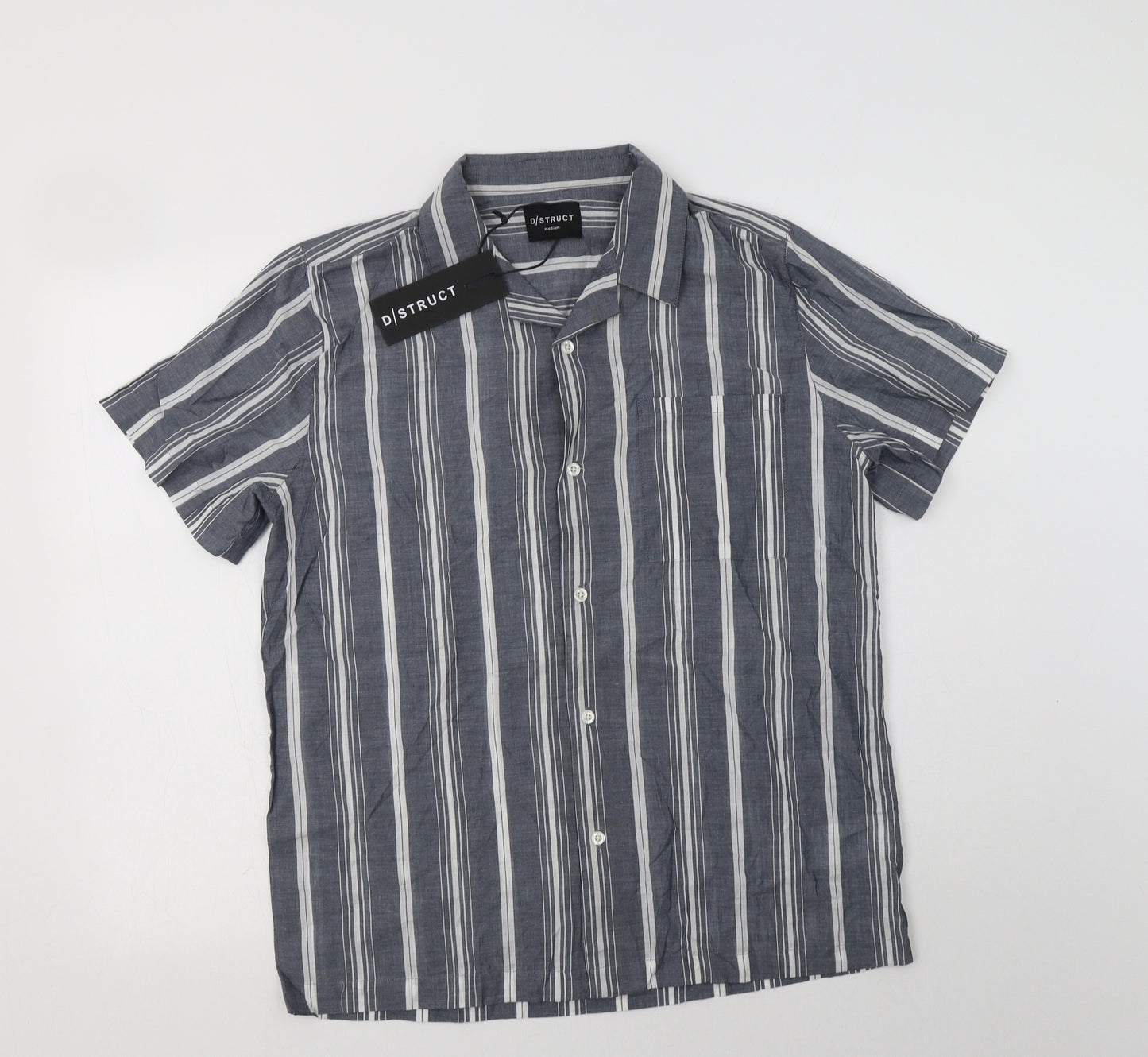 D/Struct Mens Blue Striped Cotton  Button-Up Size M Collared Button