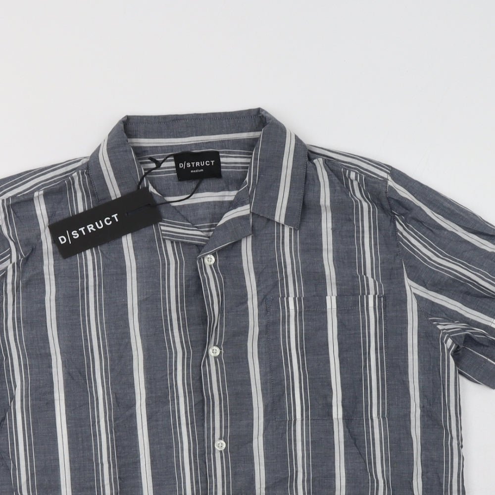 D/Struct Mens Blue Striped Cotton  Button-Up Size M Collared Button