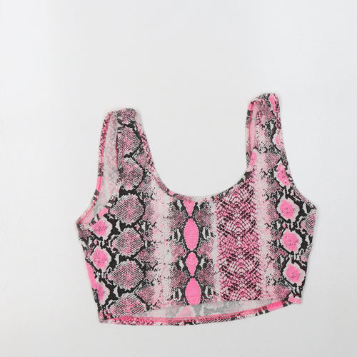 PRETTYLITTLETHING Womens Pink Animal Print Viscose Cropped Tank Size 8 Scoop Neck