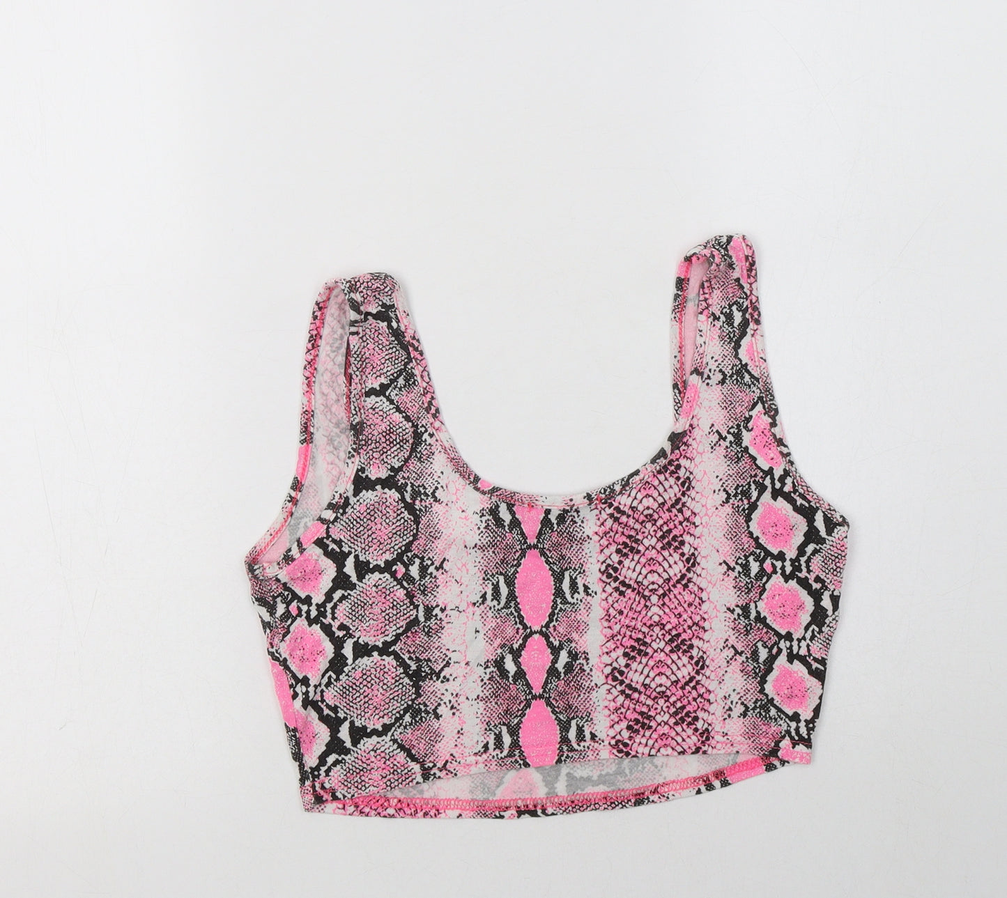 PRETTYLITTLETHING Womens Pink Animal Print Viscose Cropped Tank Size 8 Scoop Neck