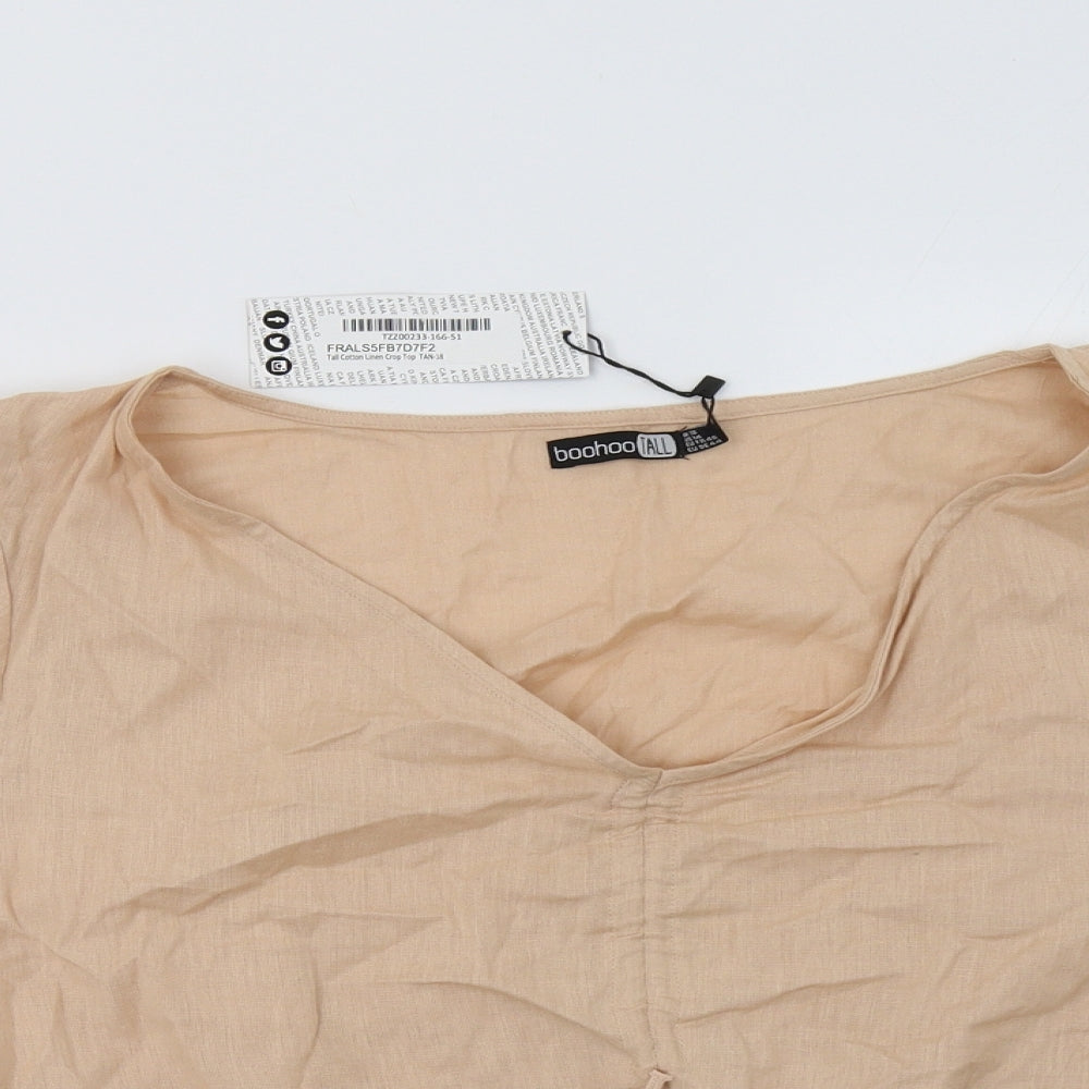 Boohoo Womens Beige  Cotton Basic Blouse Size 18 V-Neck