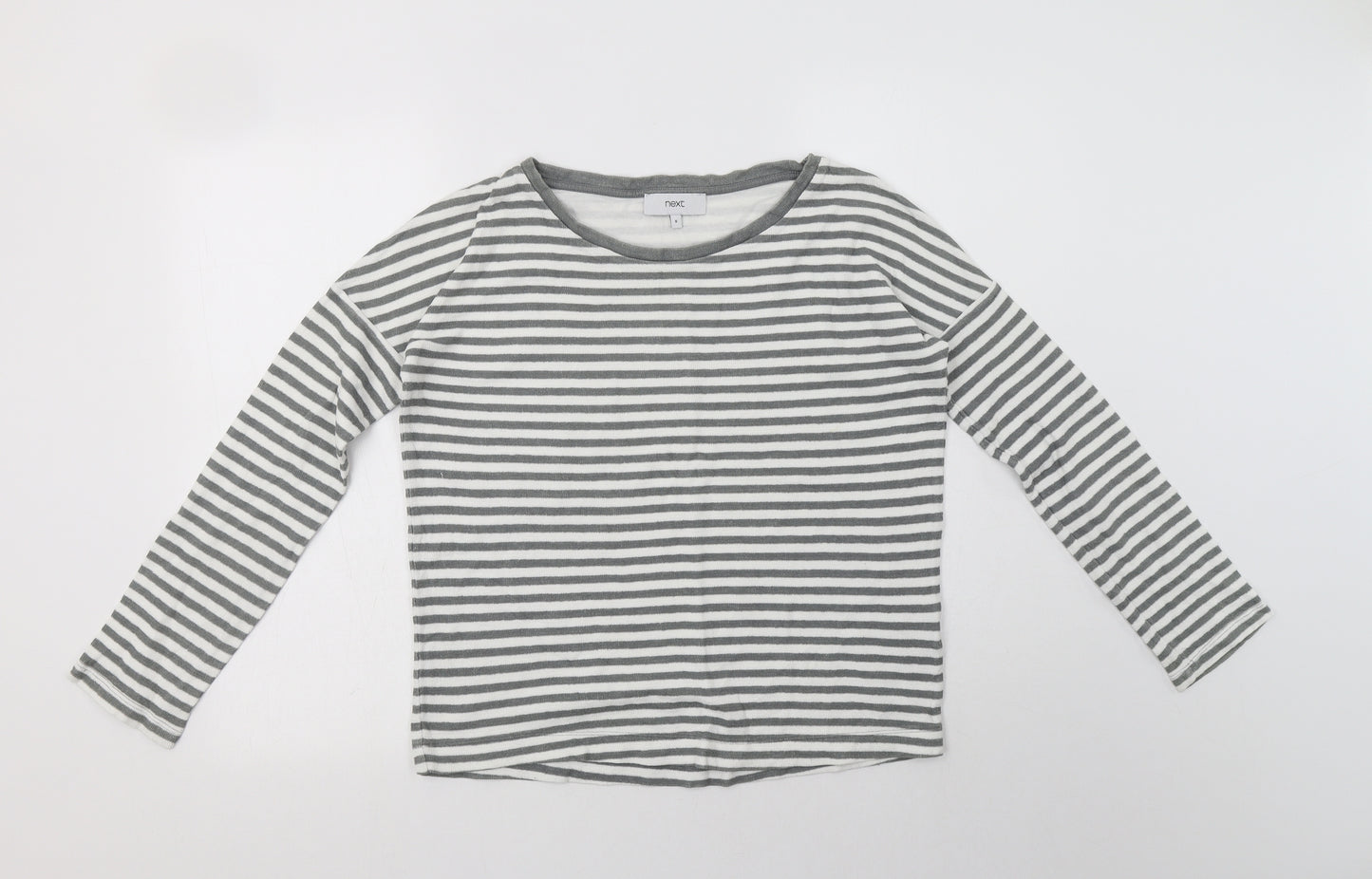 NEXT Womens Grey Striped Cotton Basic Blouse Size S Crew Neck