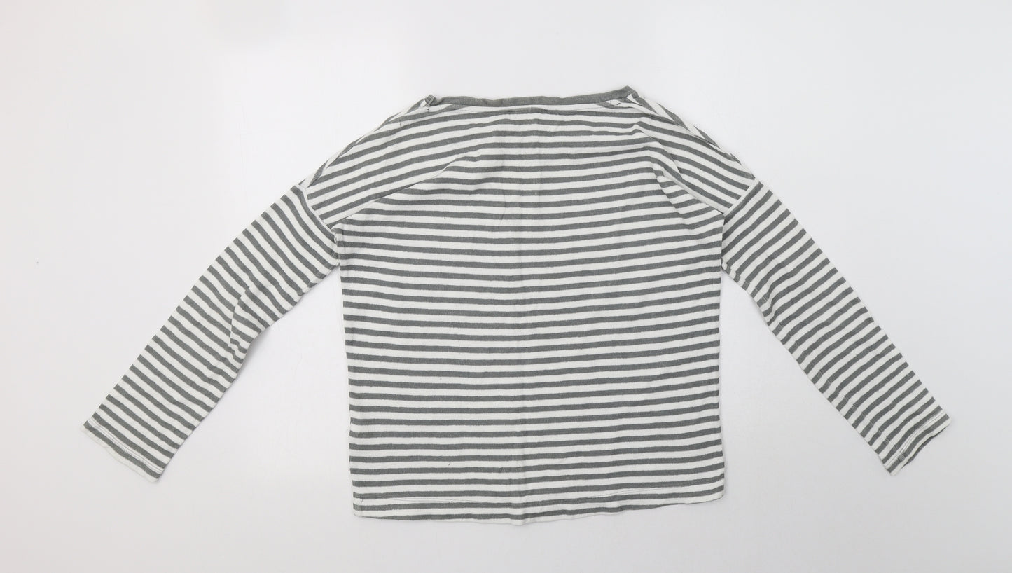 NEXT Womens Grey Striped Cotton Basic Blouse Size S Crew Neck