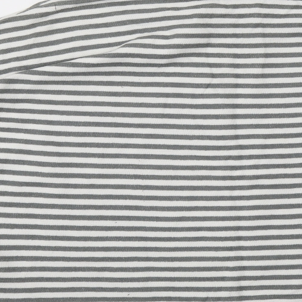 NEXT Womens Grey Striped Cotton Basic Blouse Size S Crew Neck