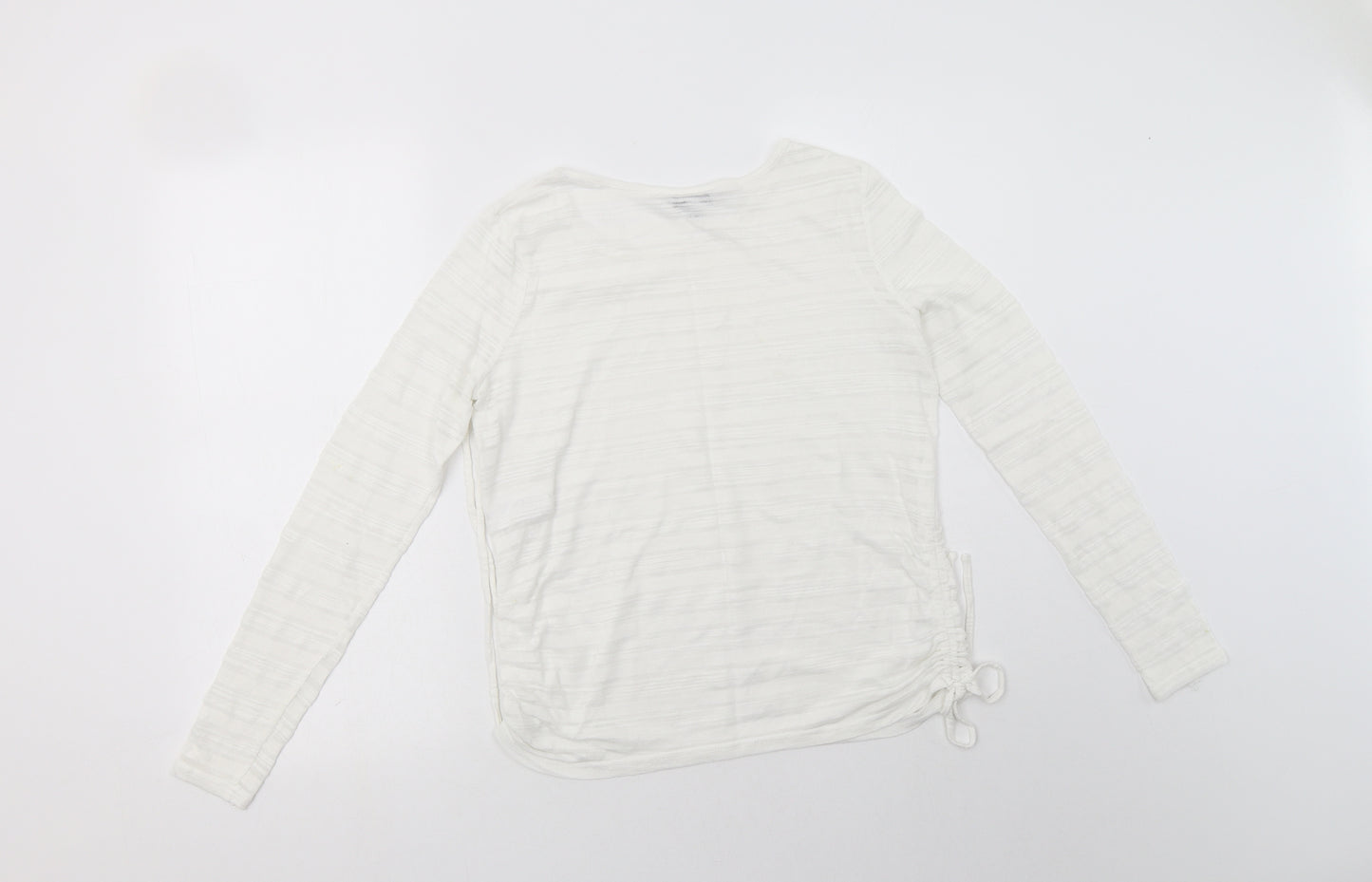 NEXT Womens White Striped Polyester Basic Blouse Size 6 Crew Neck - Ruched