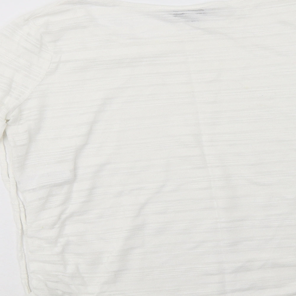 NEXT Womens White Striped Polyester Basic Blouse Size 6 Crew Neck - Ruched