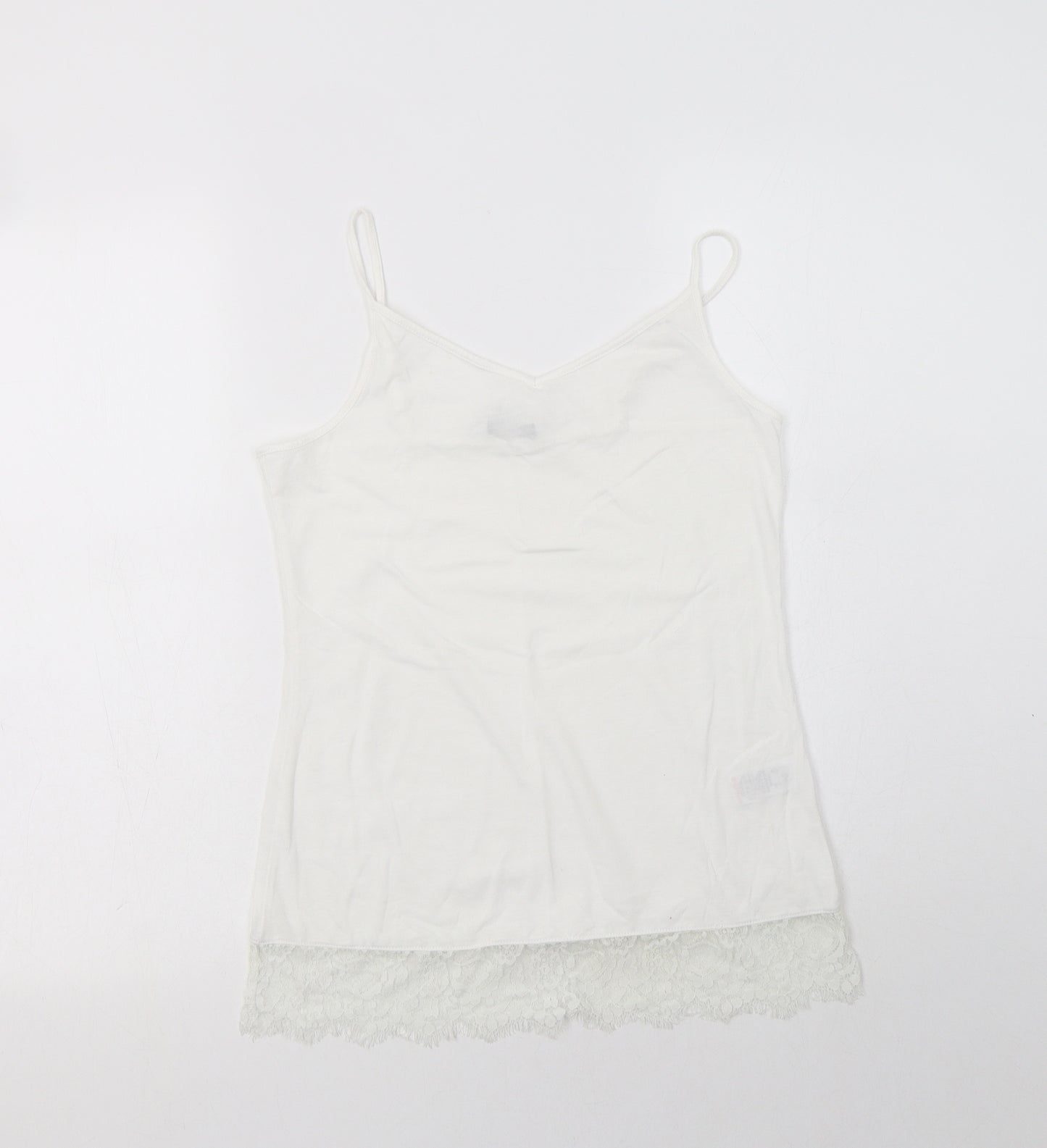 NEXT Womens White  Polyester Camisole T-Shirt Size 6 V-Neck - Lace Detail