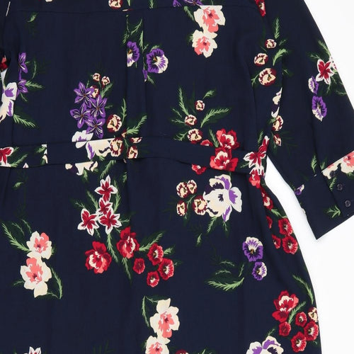 Dorothy Perkins Womens Blue Floral Polyester Shirt Dress  Size 16  Collared Button - Red Purple Coral Burgandy flowers