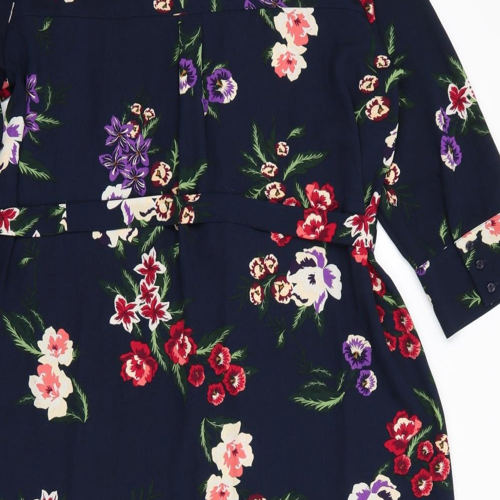Dorothy Perkins Womens Blue Floral Polyester Shirt Dress  Size 16  Collared Button - Red Purple Coral Burgandy flowers