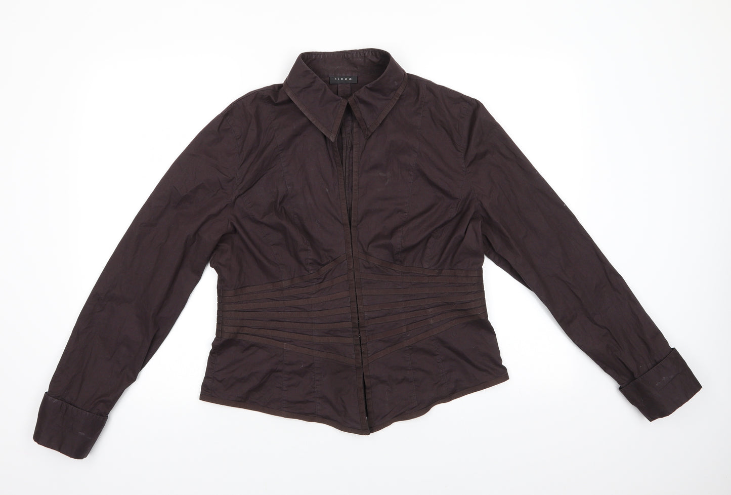 Linea Womens Brown  Cotton Basic Button-Up Size 16 Collared - Detailed waist Hook & eye front Button cuffs Dark Brown