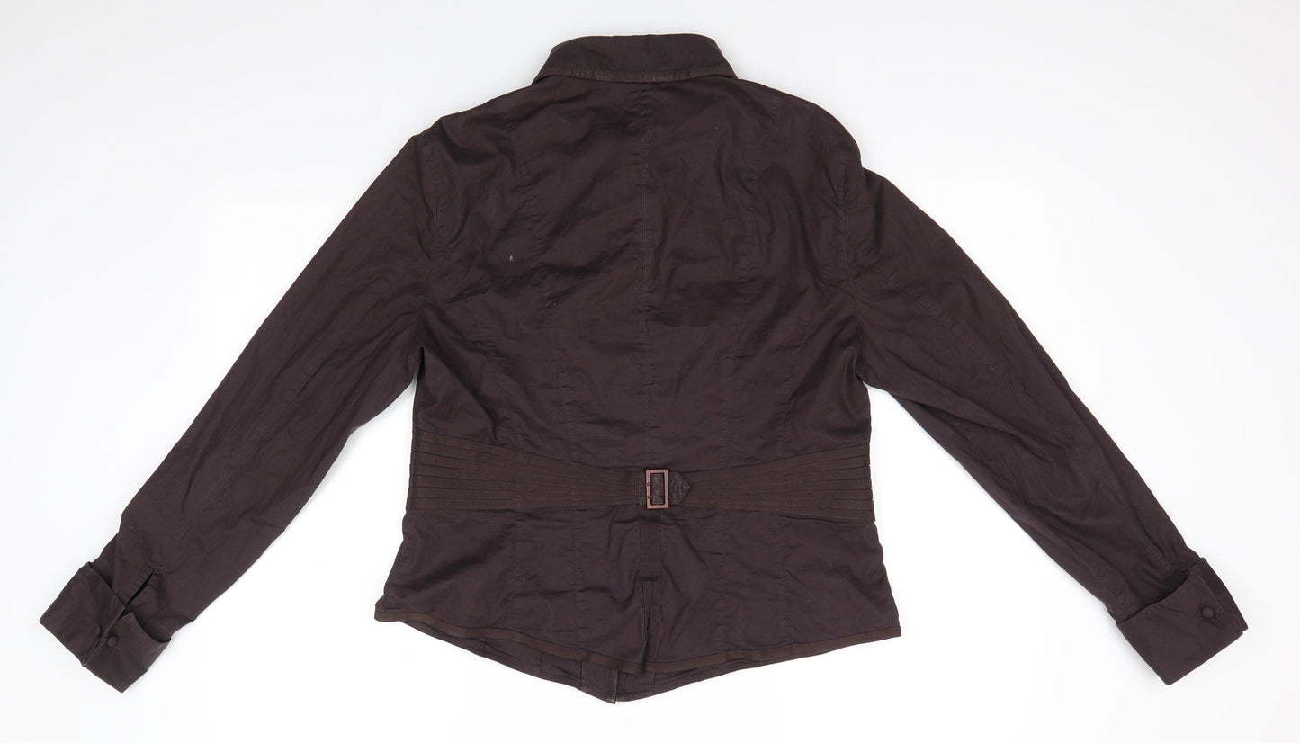 Linea Womens Brown  Cotton Basic Button-Up Size 16 Collared - Detailed waist Hook & eye front Button cuffs Dark Brown