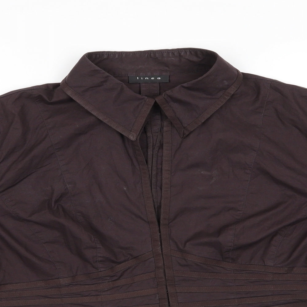 Linea Womens Brown  Cotton Basic Button-Up Size 16 Collared - Detailed waist Hook & eye front Button cuffs Dark Brown