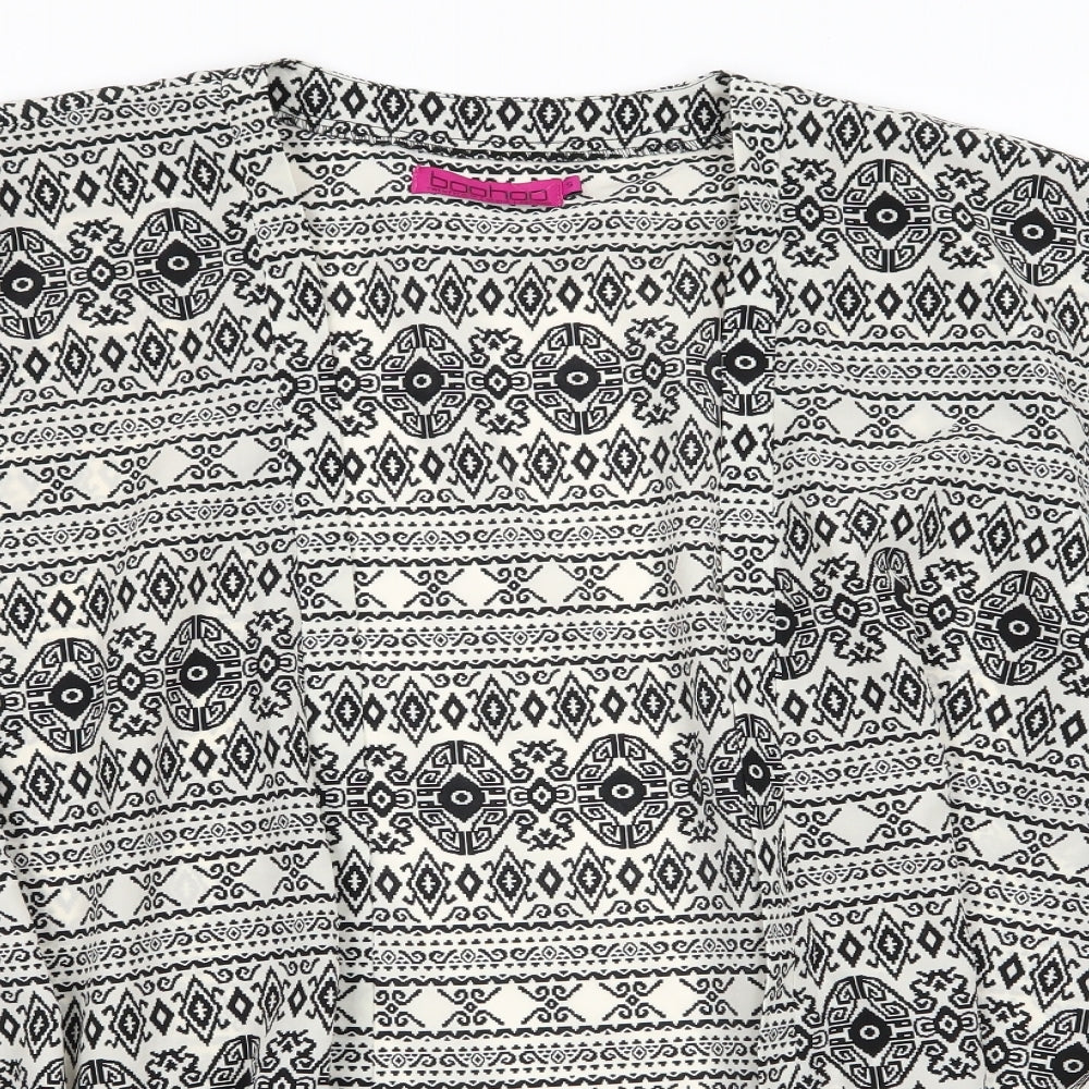 Boohoo Womens Black Geometric Polyester Basic Blouse Size S V-Neck - Overshirt Jacket Longer Length at back