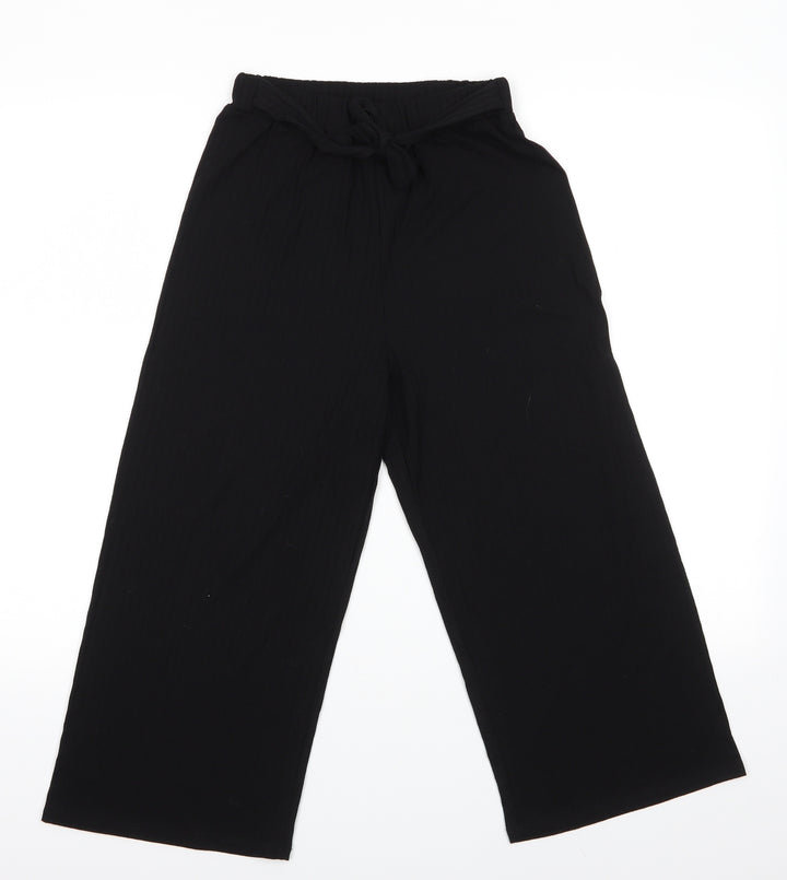 Preworn - no label Girls Black Striped Polyester Dress Pants Trousers L20 in Pullover - Subtle rib effect Tie front
