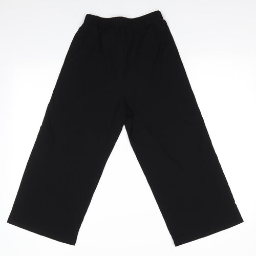 Preworn - no label Girls Black Striped Polyester Dress Pants Trousers  L20 in  Pullover - Subtle rib effect Tie front